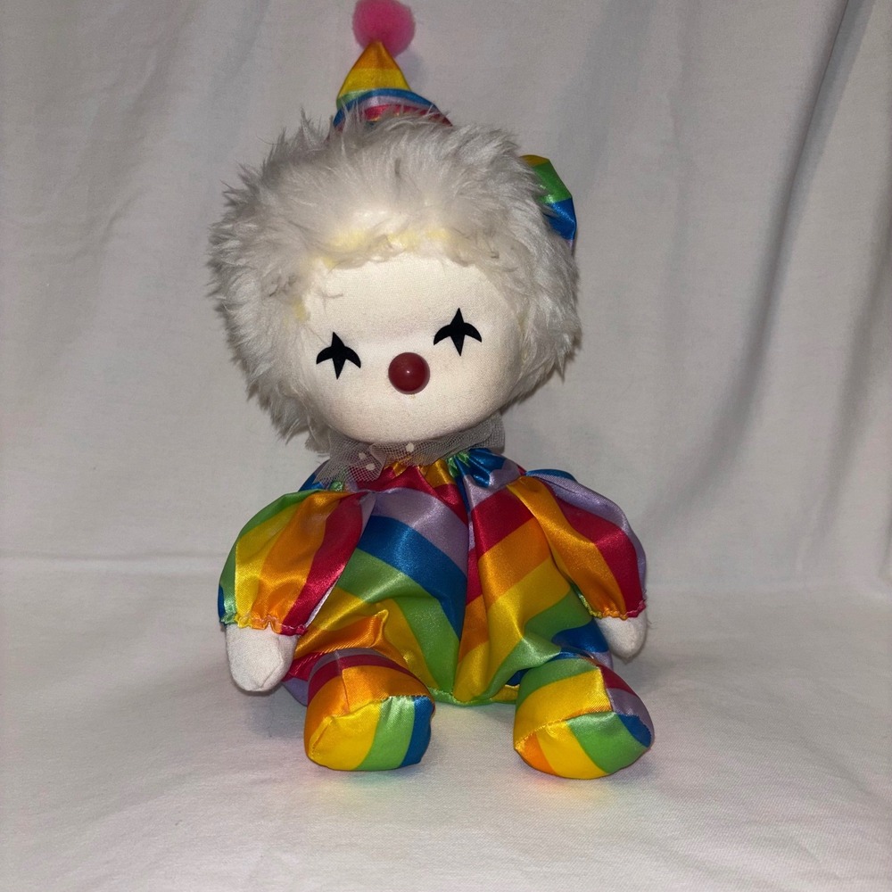 Vintage Rainbow Wind-Up Musical Clown Doll Moving Head "It's a Small World"